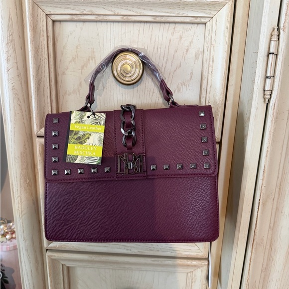Badgley Mischka Handbags - Badgley Mischka Burgundy Studded Satchel